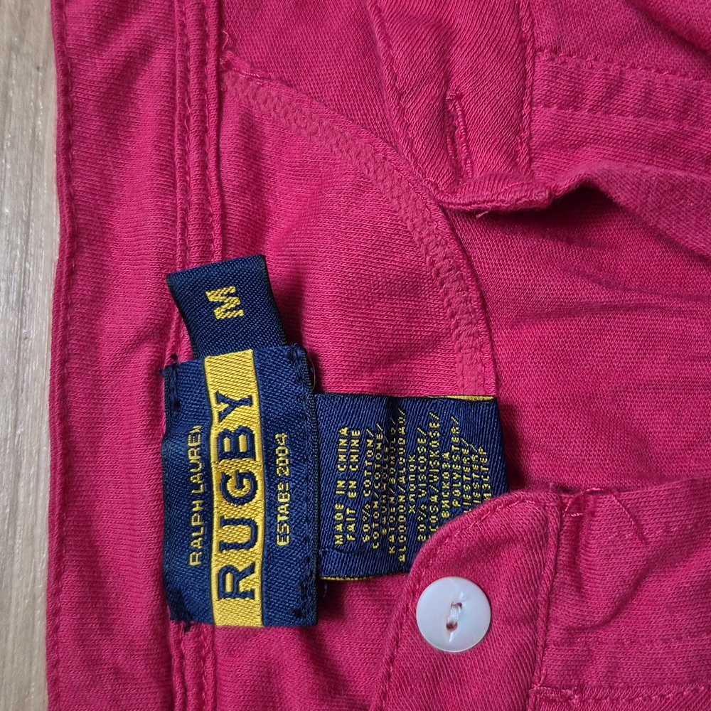 Ralph Lauren Rugby Pink/Dark salmon Ruffle Button-Front Short Sleeve Top - Picture 2 of 3